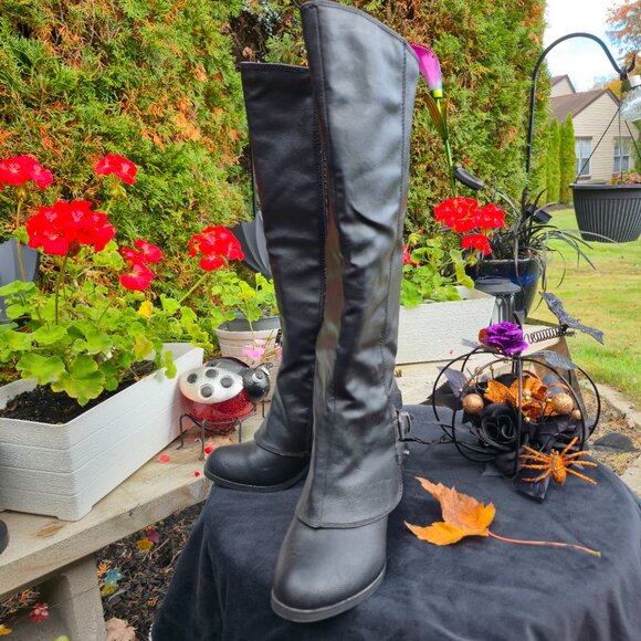 Women's Tall Wide Calf Knee High Emilee Boots with buckles by American Rag Black - Picture 8 of 11